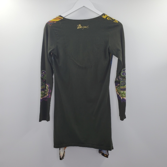 Desigual Boho Beaded Floral Tunic Long Sleeves Top Gray - Picture 3 of 7